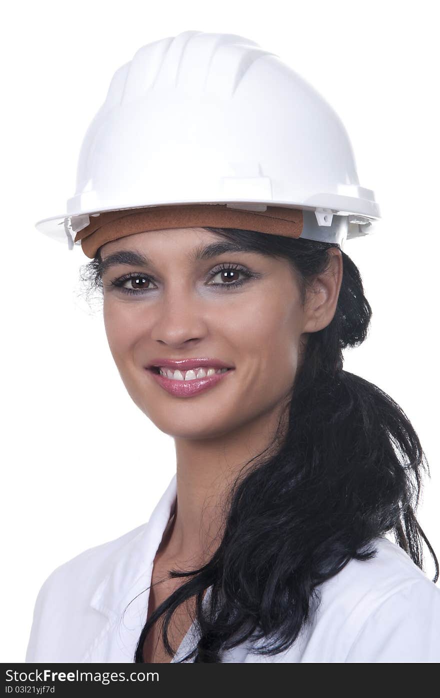 Professional woman with white helmet. Professional woman with white helmet