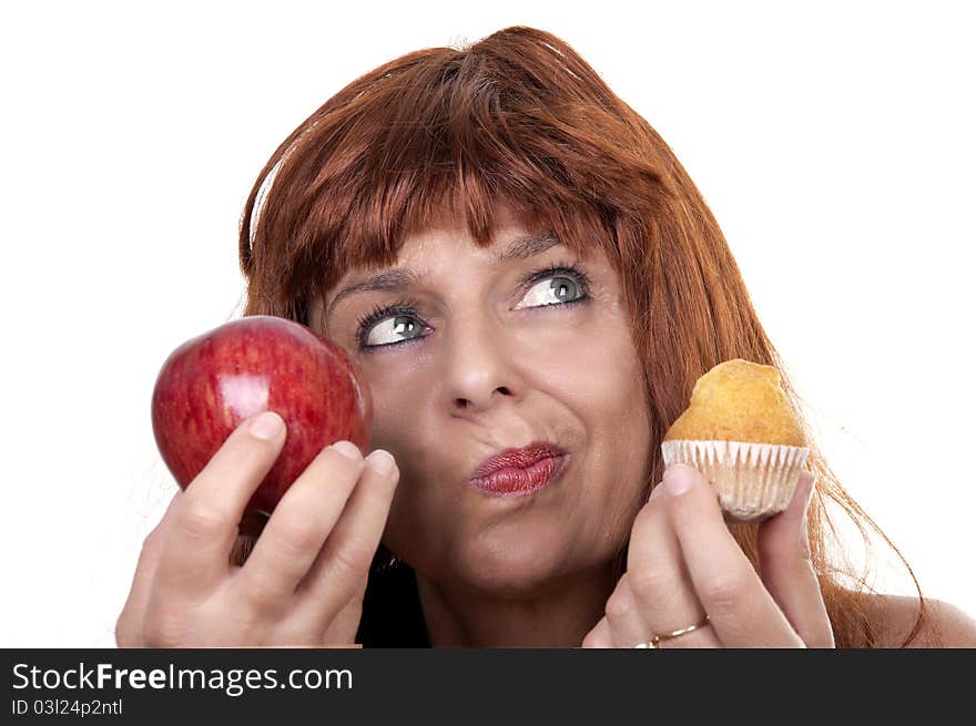 Woman with apple muffin