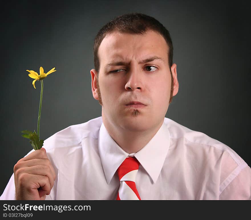 Funny guy with yellow flower. Funny guy with yellow flower