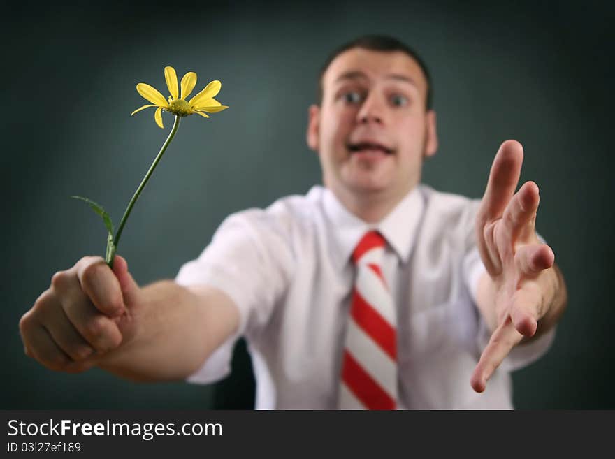 Funny guy with yellow flower. Funny guy with yellow flower