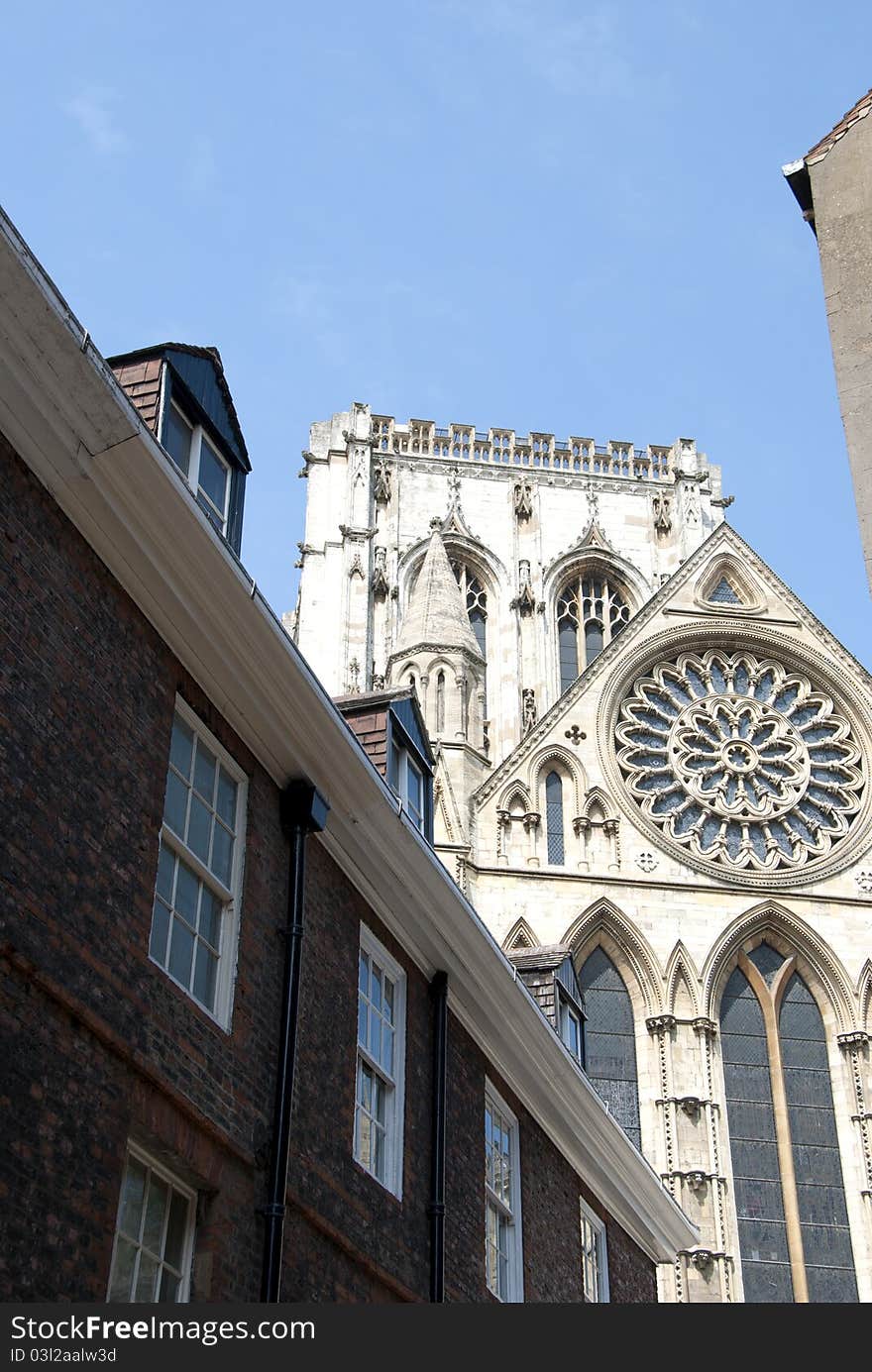 York MinsterRose Window from an alleyway near the Cathedral. York MinsterRose Window from an alleyway near the Cathedral