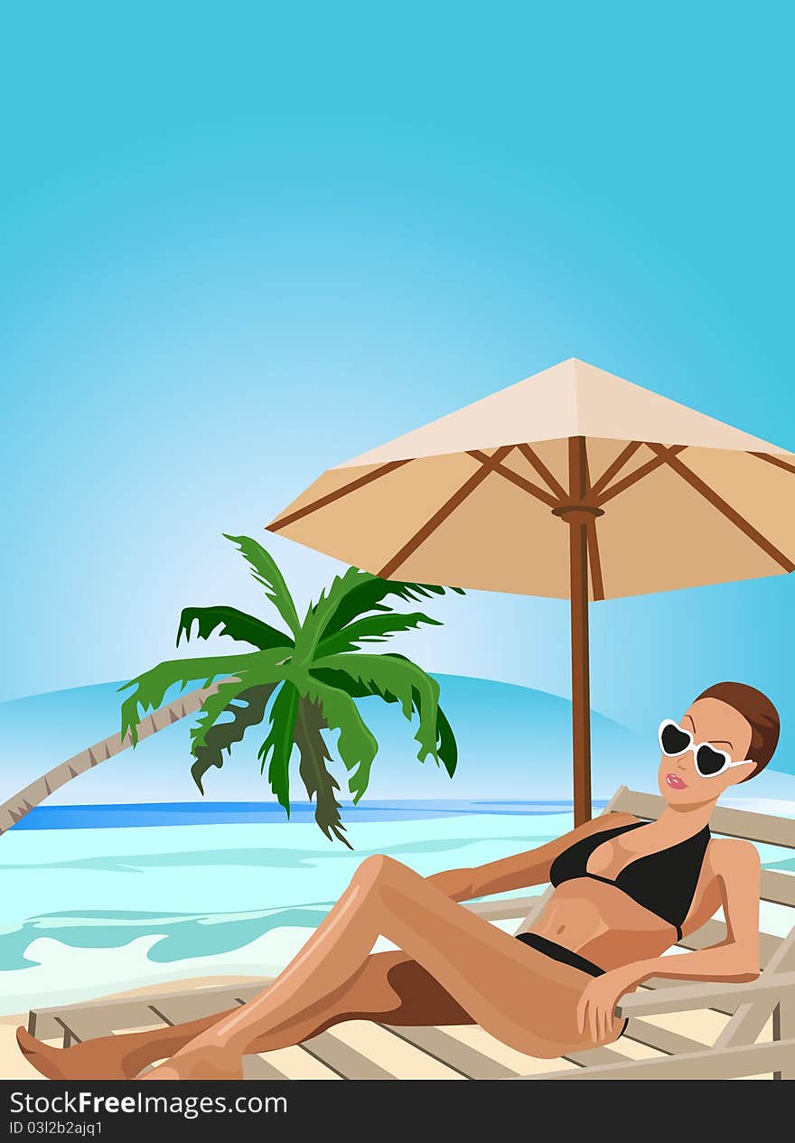 Illustration of a woman chilling out on the beach. Illustration of a woman chilling out on the beach