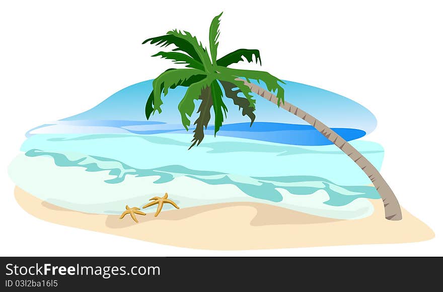 Tropical landscape illustration isolated on white background. Tropical landscape illustration isolated on white background