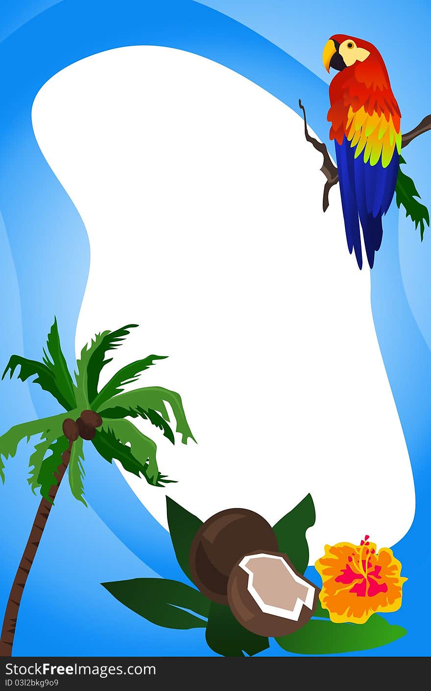 Background illustration with an exotic bird and fruits. Background illustration with an exotic bird and fruits