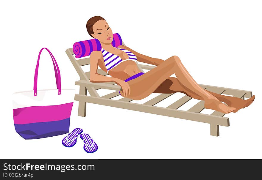 Illustration of a woman chilling out on the beach. Illustration of a woman chilling out on the beach