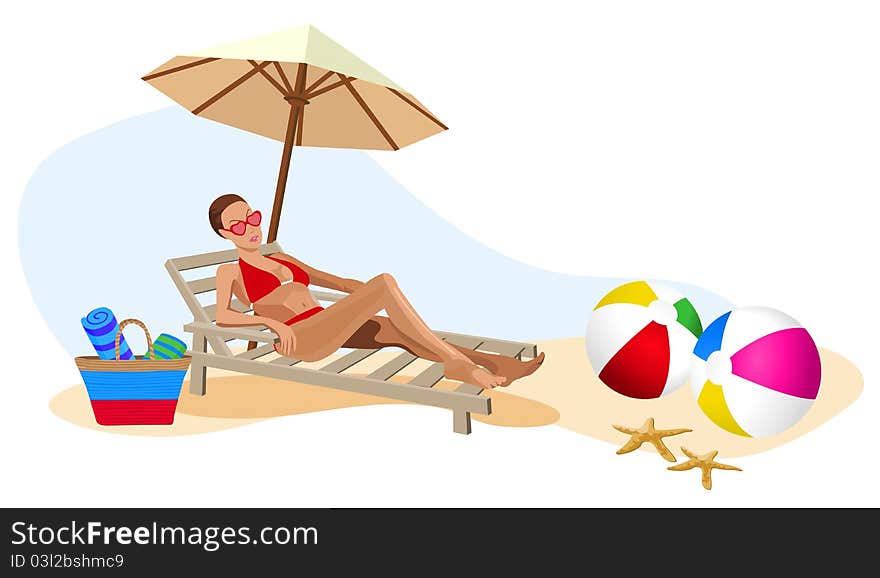 Illustration of a woman chilling out on the beach. Illustration of a woman chilling out on the beach