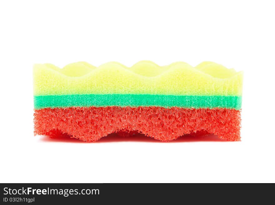 Beautiful tricolor sponge to wash the body on a white background