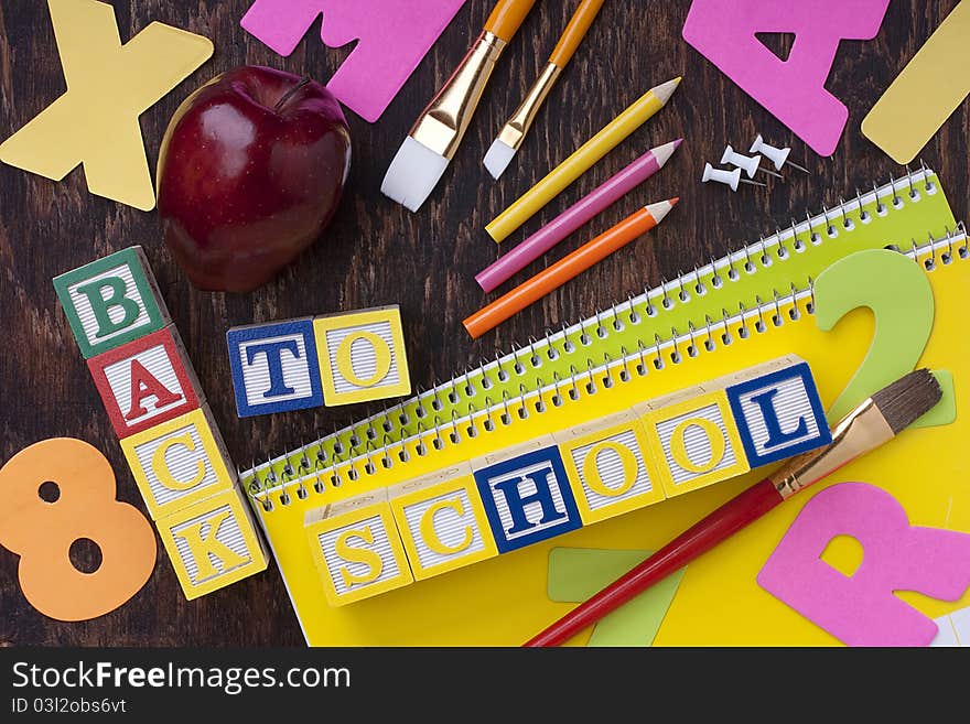 From wooden blocks made up the phrase back to school. From wooden blocks made up the phrase back to school.