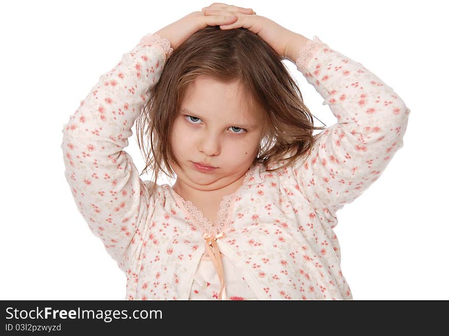 Little girl wearing a pajamas isolated on white background. Little girl wearing a pajamas isolated on white background