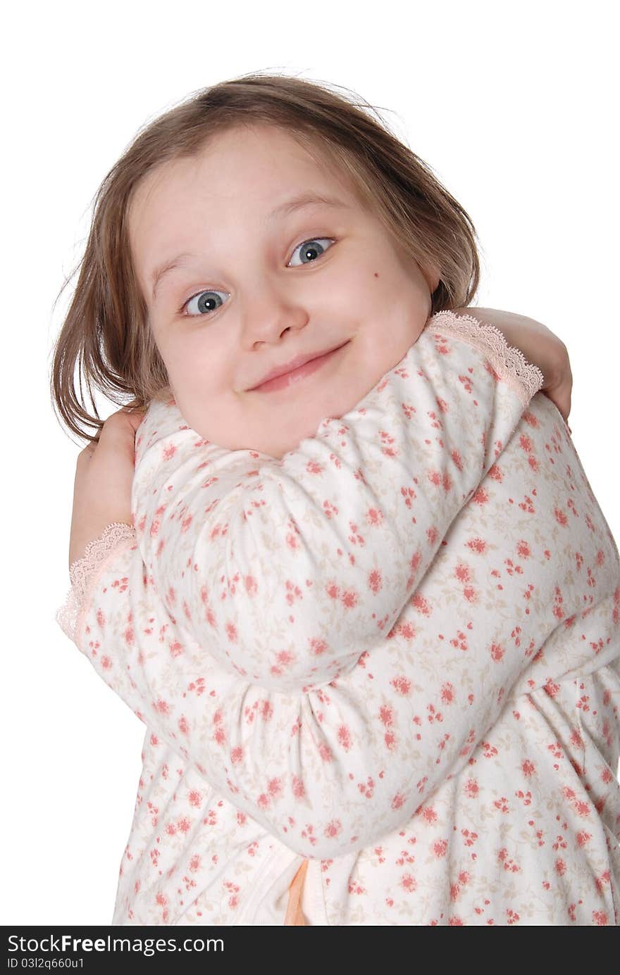 Little girl wearing a pajamas isolated on white background. Little girl wearing a pajamas isolated on white background