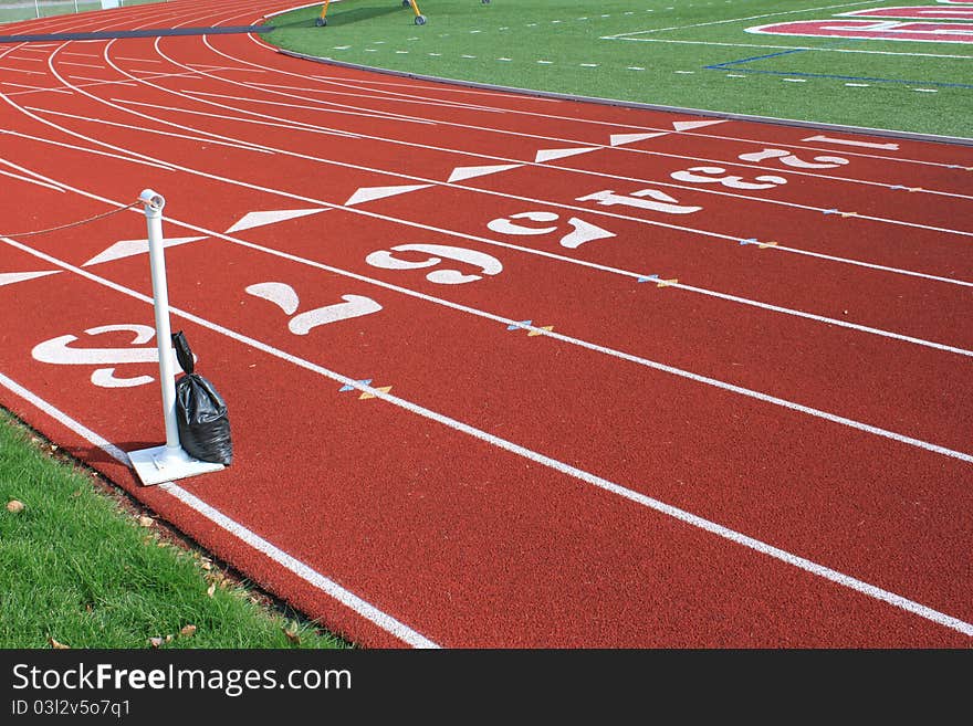 Image of school racetrack before a meet showing lanes.