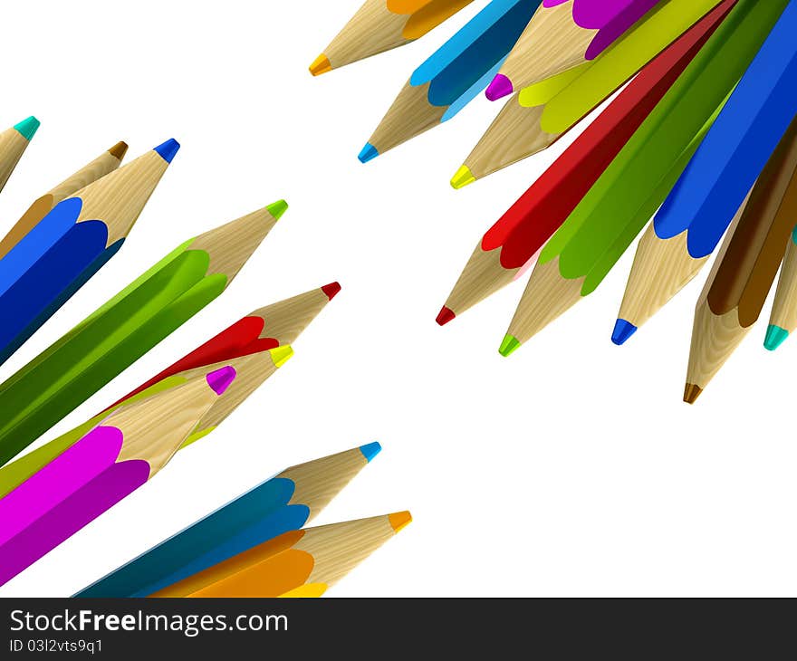 3d illustration of colorful pencils background