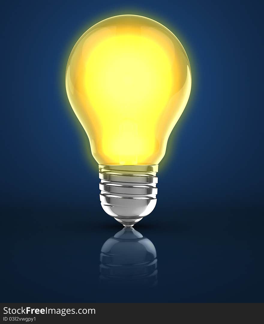 3d illustration of light bulb over blue background