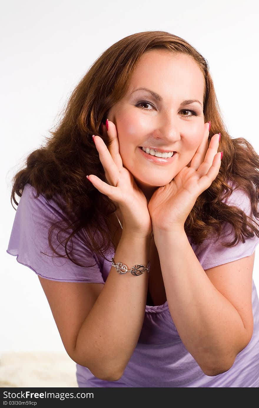 Cute woman posing on a white background. Cute woman posing on a white background