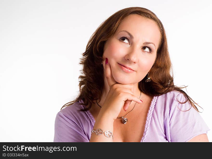 Cute woman posing on a white background. Cute woman posing on a white background