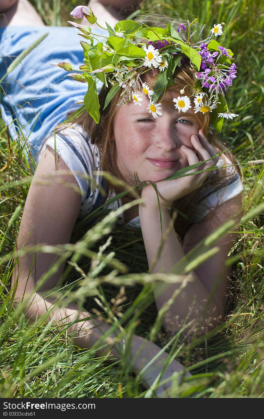 Redhead Girl with wreath