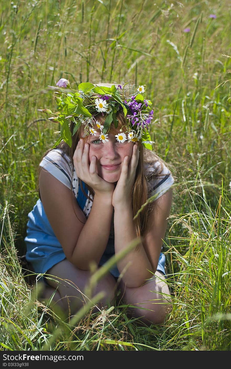 Redhead Girl With Wreath