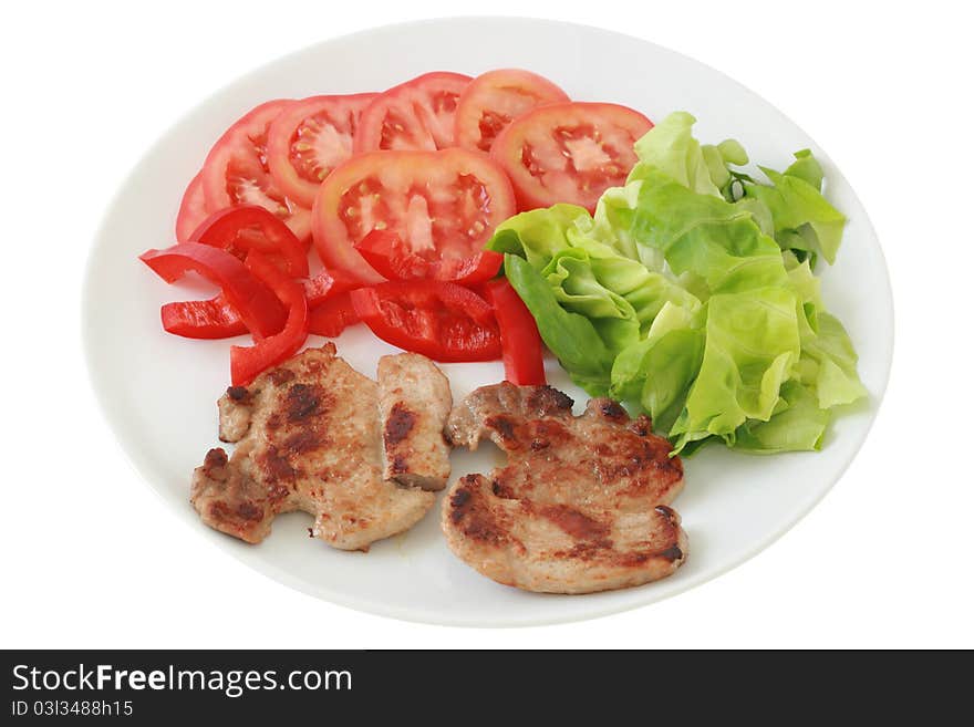 Fried pork with salad