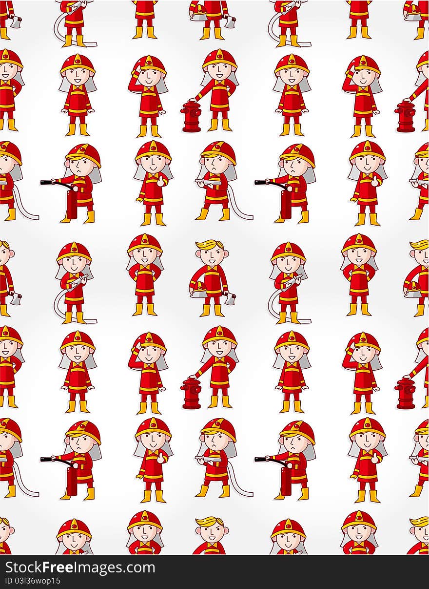 Cartoon Fireman Seamless Pattern