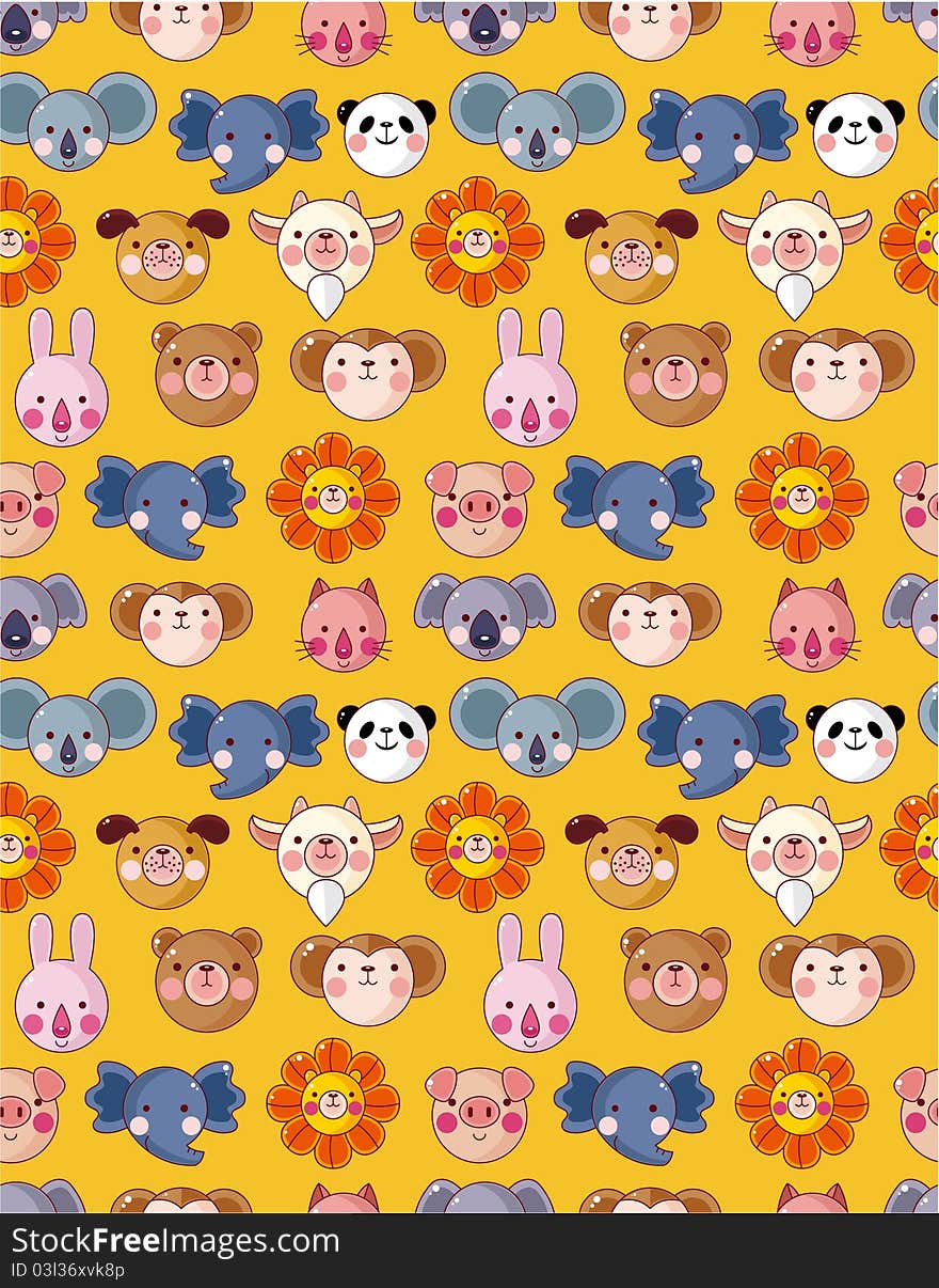 Cartoon animal face seamless pattern