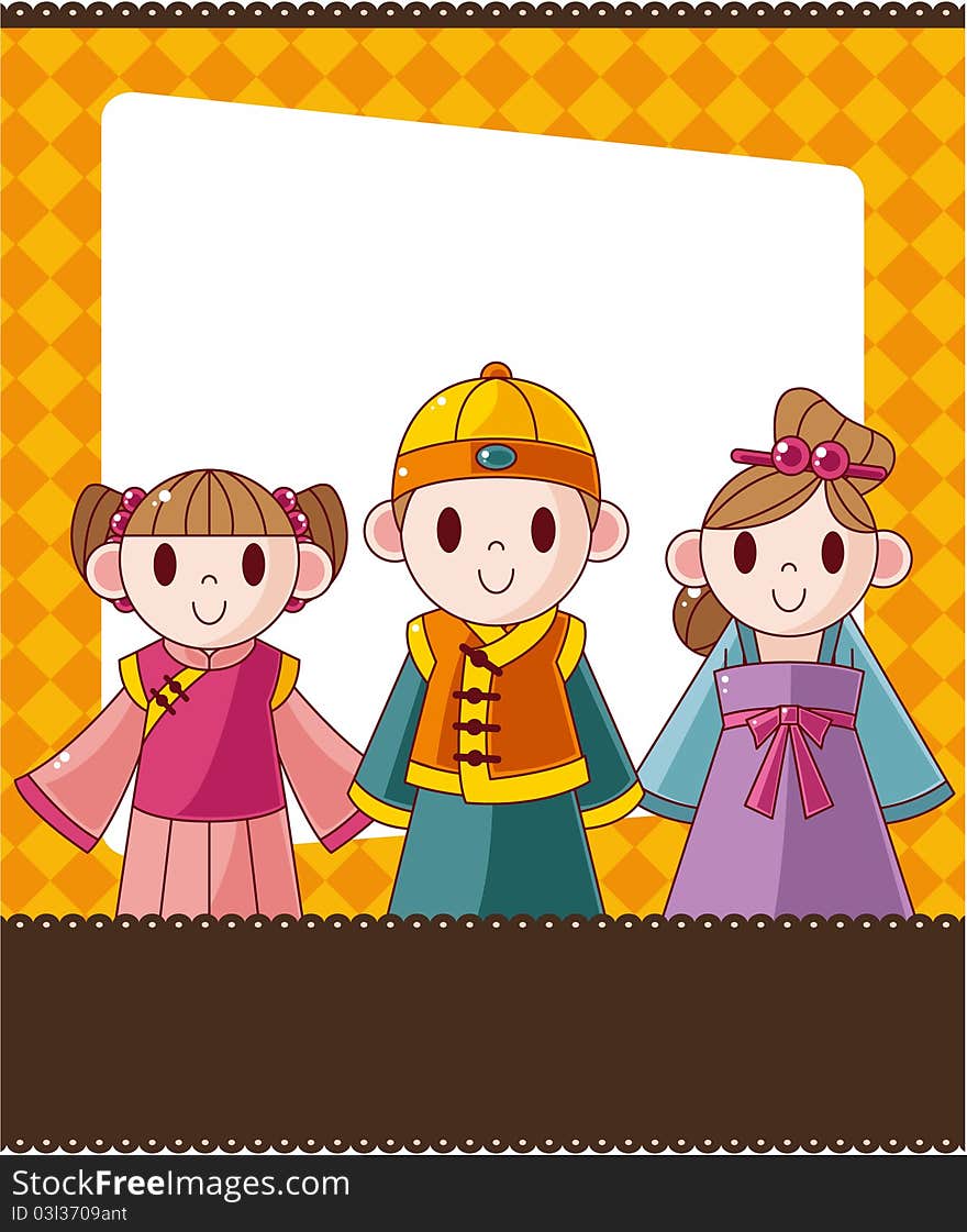 Cartoon chinese people card, drawing