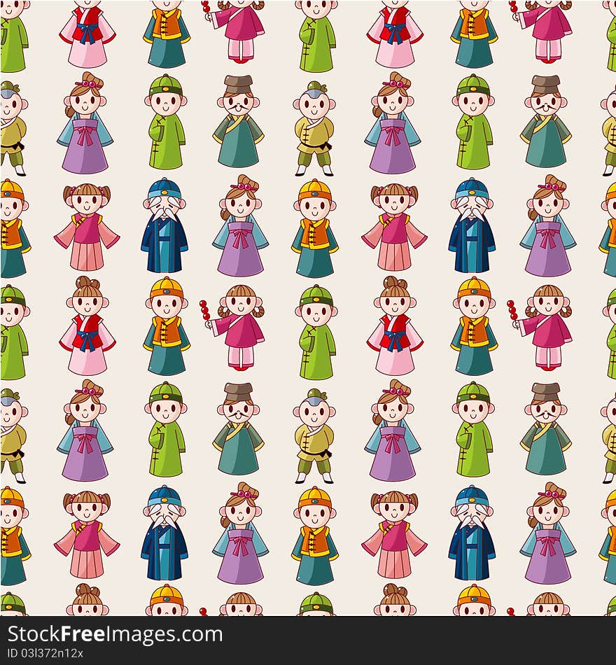 Cartoon Chinese people seamlese pattern