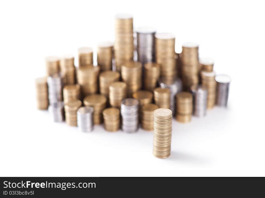 Coins stacks isolated on white