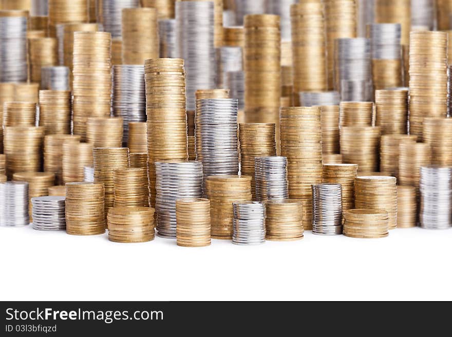 Coins stacks isolated on white