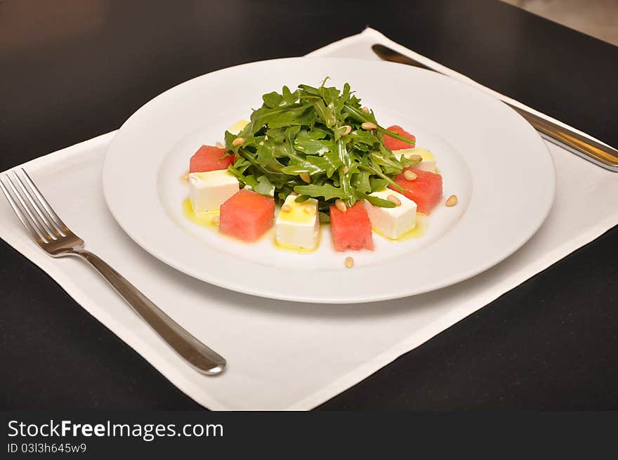 Sweet salad with watermelon and cheese