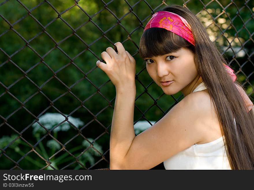 Girl walking outdoor in summer