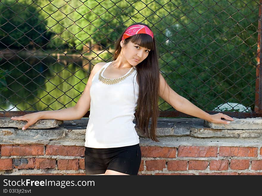 Girl walking outdoor in summer