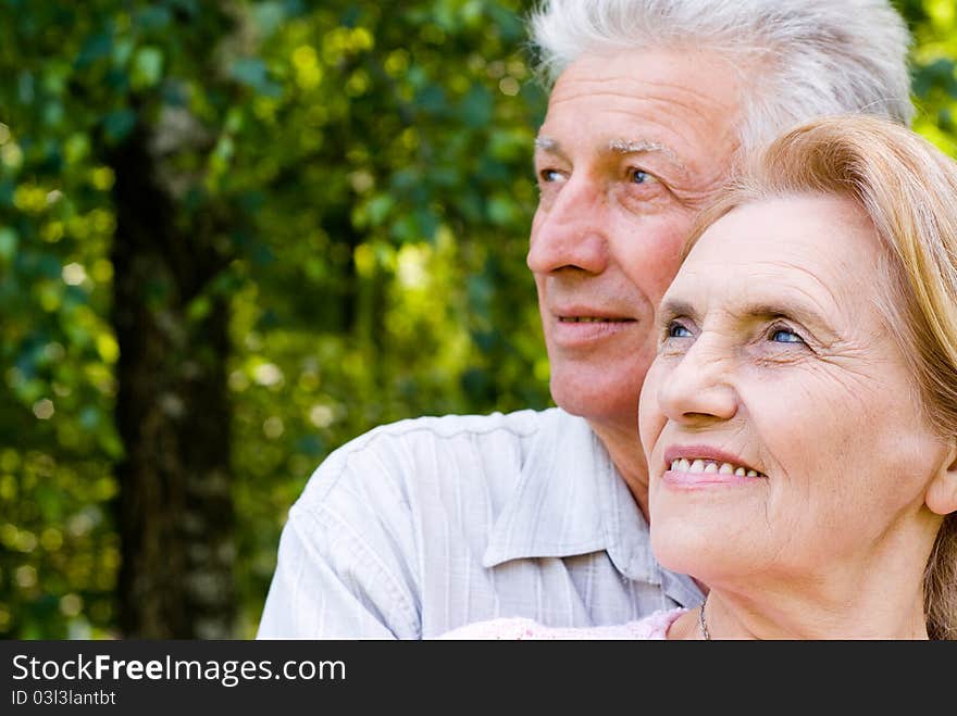 Happy old couple posing at the nature. Happy old couple posing at the nature