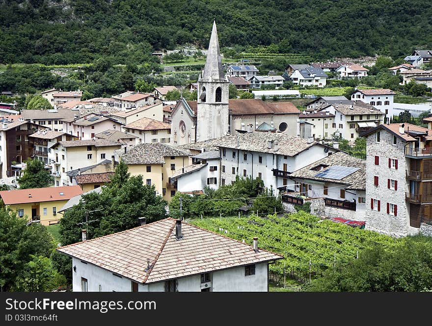 Typical village in the northern Italy mountains next to the city Trento. Typical village in the northern Italy mountains next to the city Trento