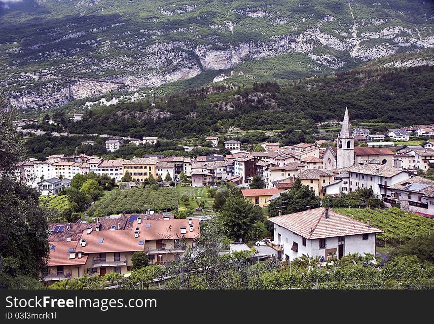 Typical village in the northern Italy mountains next to the city Trento. Typical village in the northern Italy mountains next to the city Trento