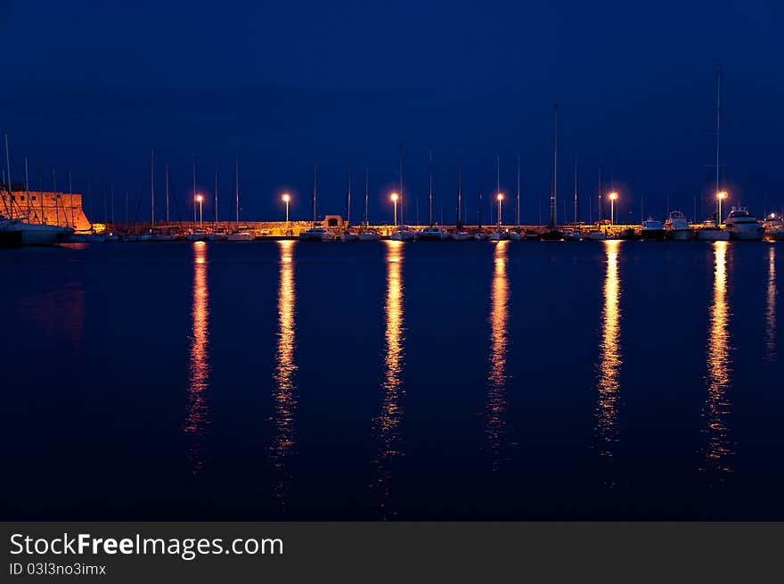 Night Scene, Rhodes island port. Night Scene, Rhodes island port