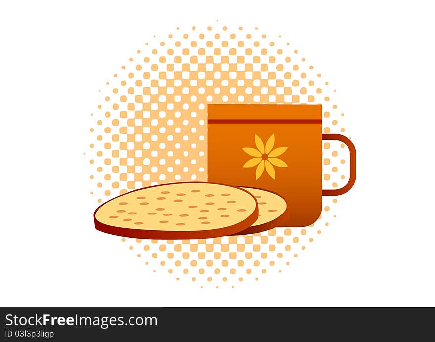 Bread with cup on white background