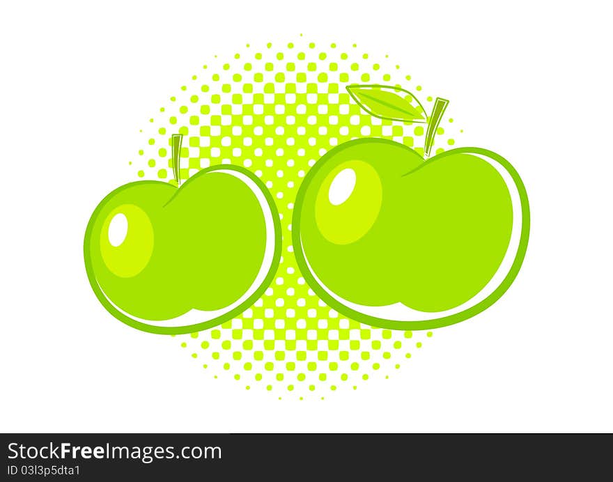 Two green apples on white background