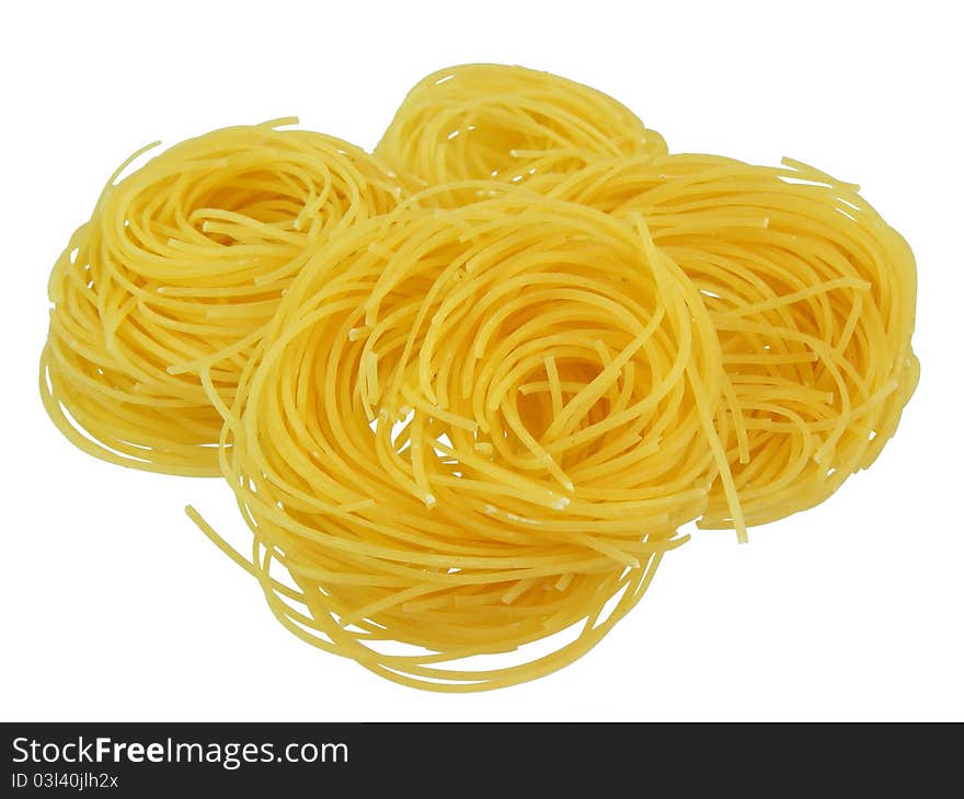 Pasta swirls on a white background