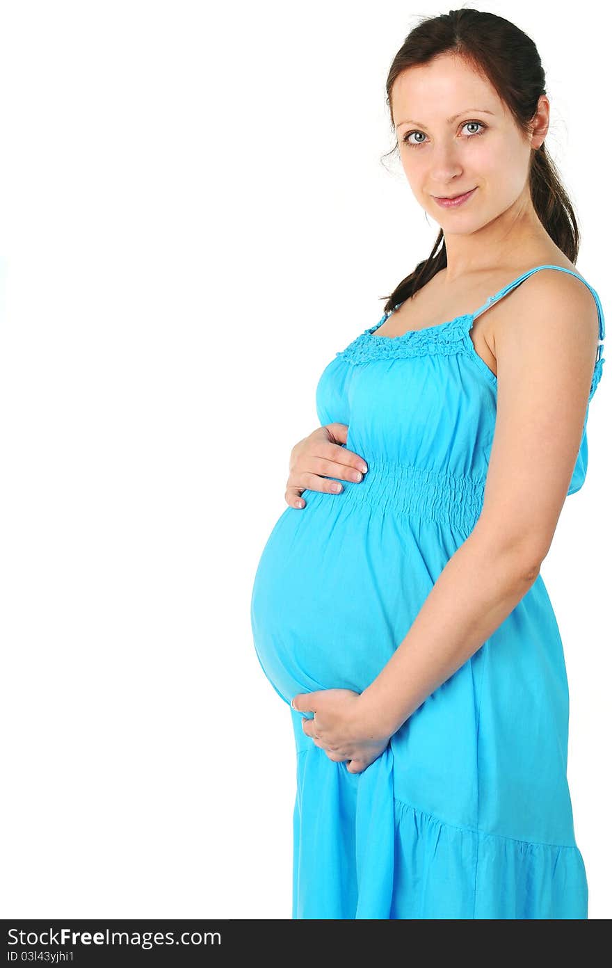 Beautiful pregnant woman in blue dress. portrait. Beautiful pregnant woman in blue dress. portrait