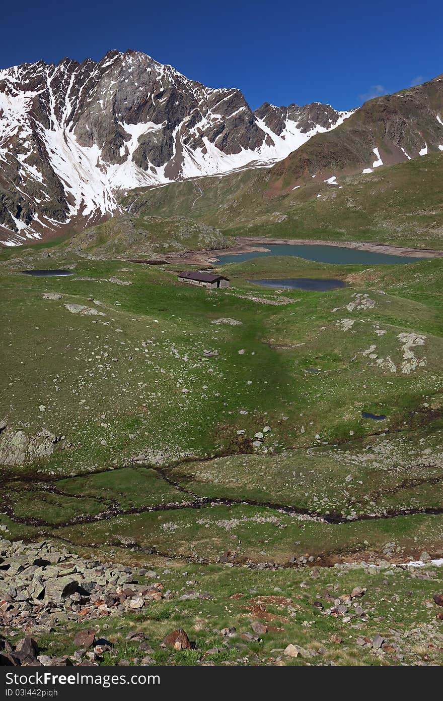 Black Lake at 2386 meters on the sea-level near Gavia Pass, Brixia province, Lombardy region, Italy