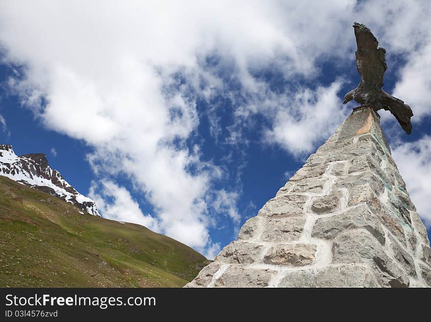 War memorial at Gavia Pass at 2541 meters on the sea-level. Sondrio province, Lombardy region, Italy