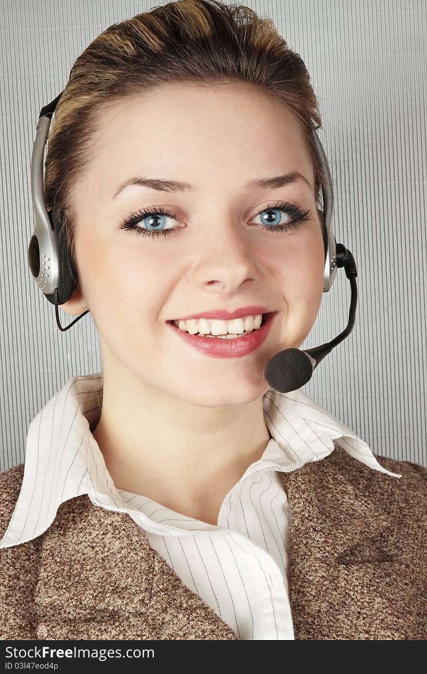 Woman with telephone headset