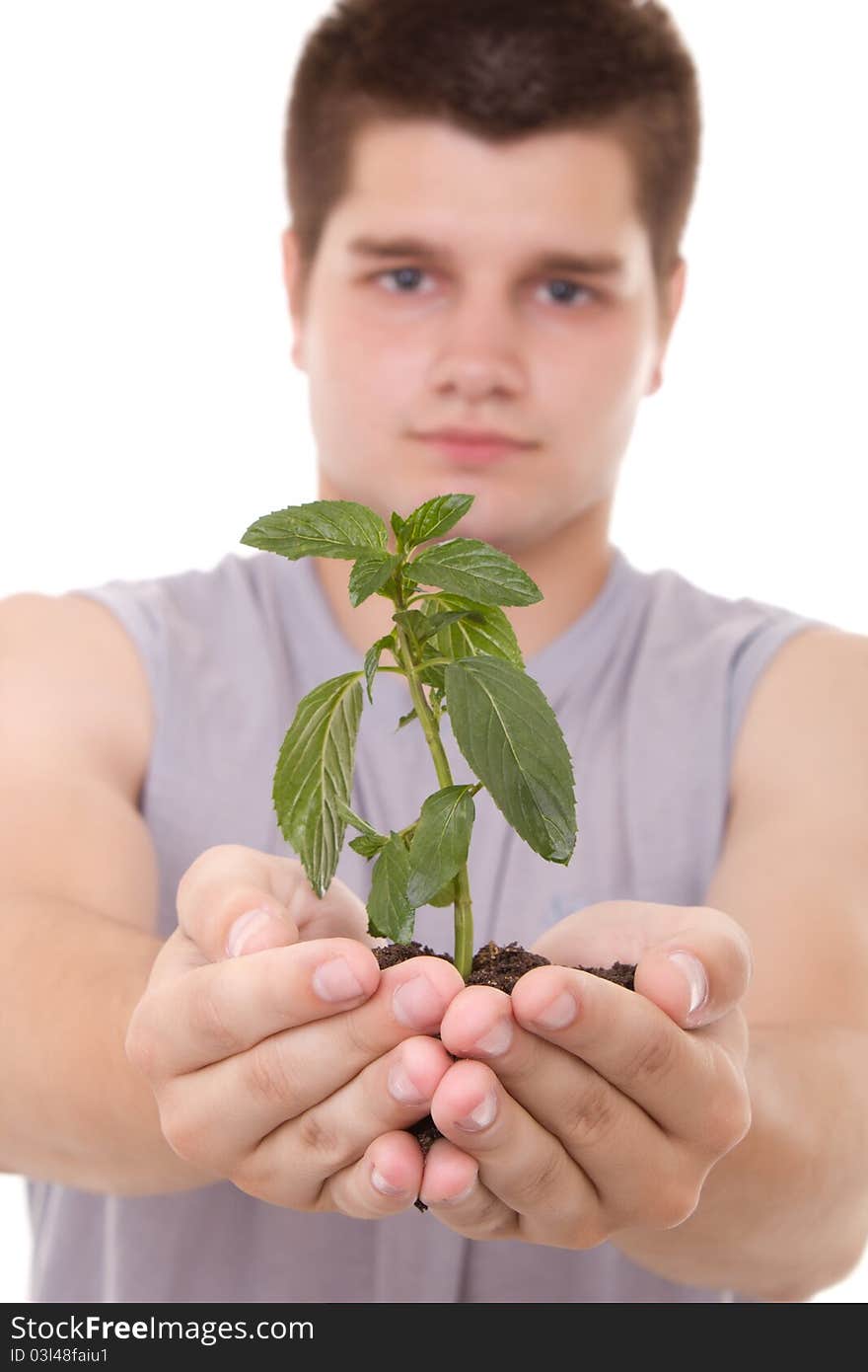 Man Holding A Plant