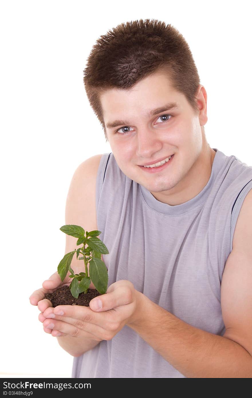 Man holding a plant