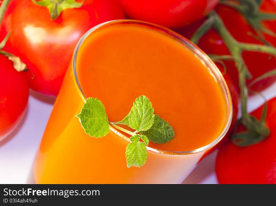 Glass of tomato juice, healthy balanced diet