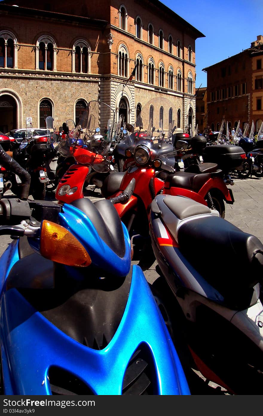 Incredible figure of motorbikes parked in city centre. Incredible figure of motorbikes parked in city centre