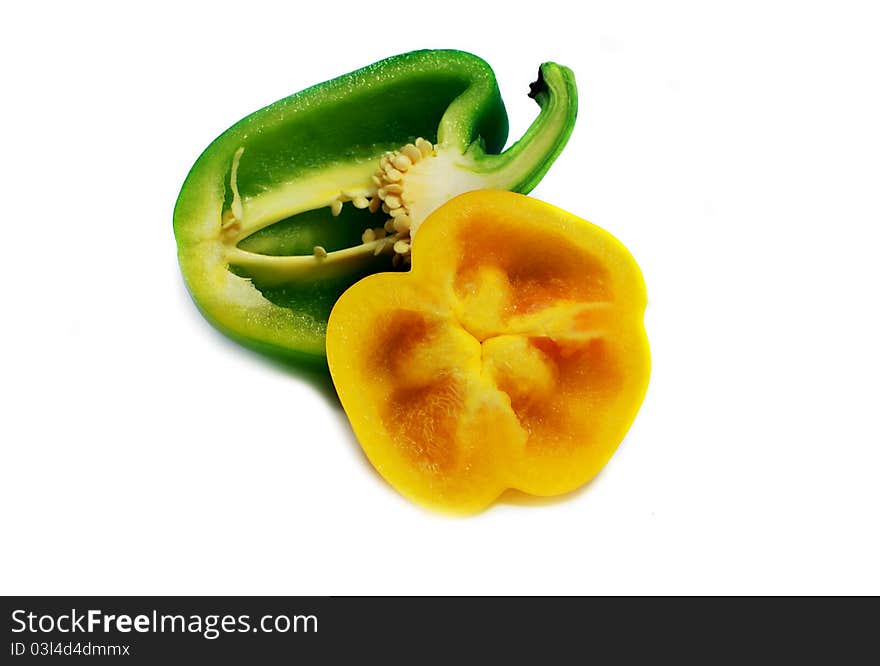 Cut green and yellow sweet peppers