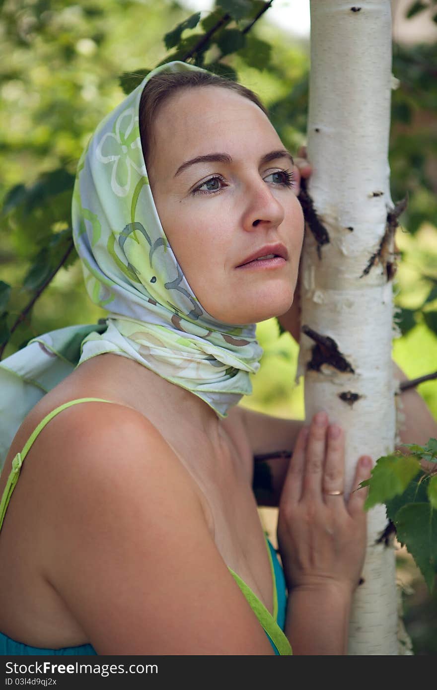 Young women with silver birch. Young women with silver birch