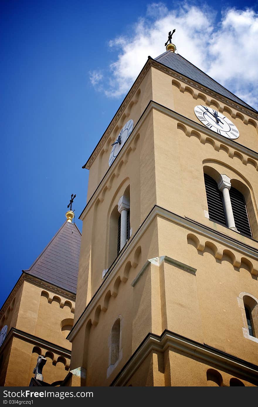 The church tower from the bottom of Veszprém. The church tower from the bottom of Veszprém