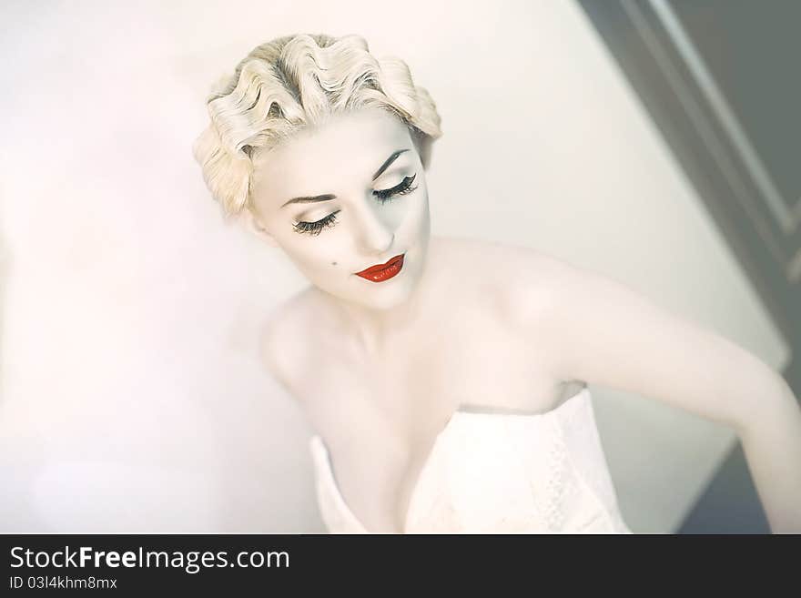 Fashion Portrait Of Young  Woman With Red Lips